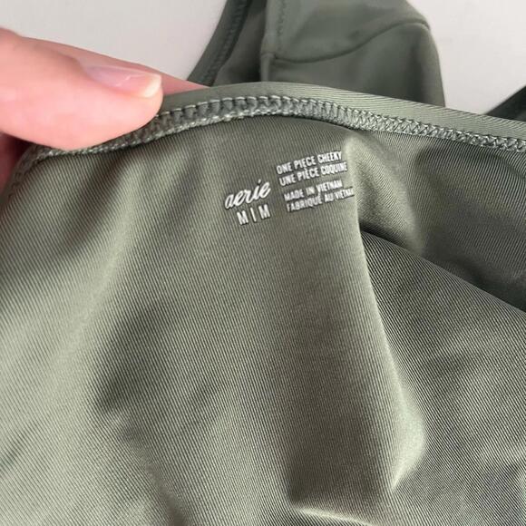 Aerie Ruched Cut Out One Piece Sage/Moss Swimsuit Medium - Picture 8 of 8